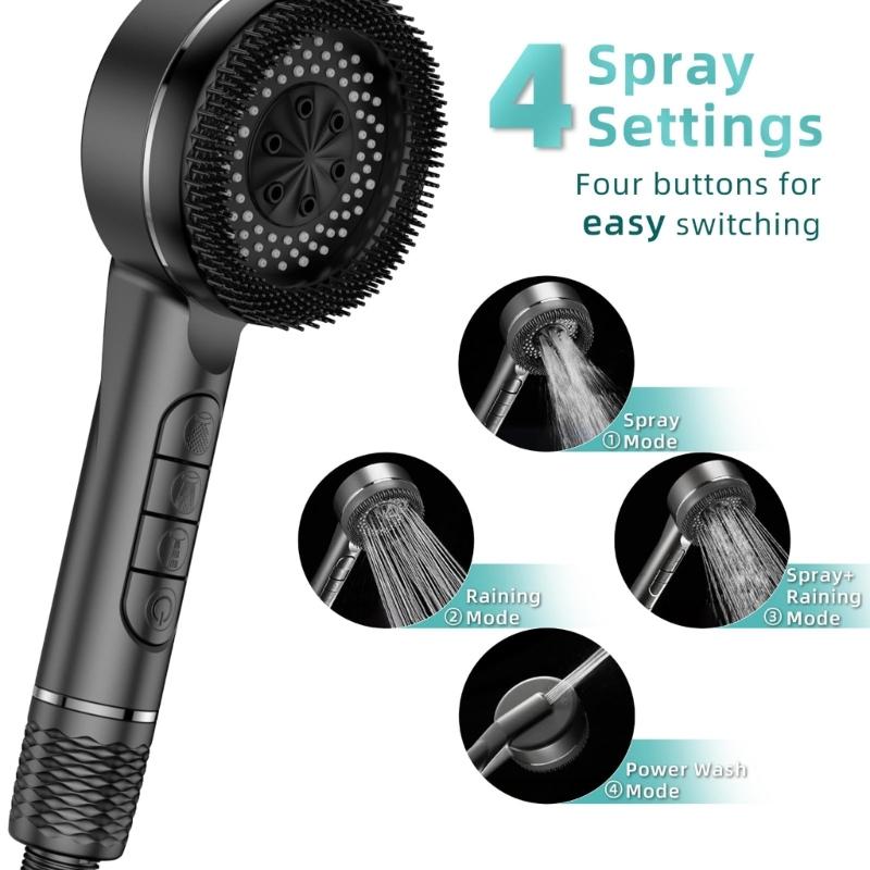 Water Saving High Pressure Filter Shower Head 4 Sprays Setting Massage Hand Showerhead For Enhanced Bath Experience