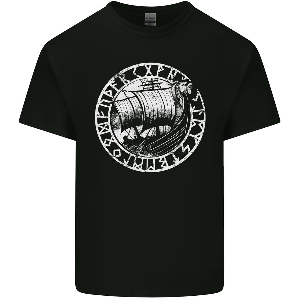 Viking Ship With Norse Text White Print Unisexs Light Cotton TShirt