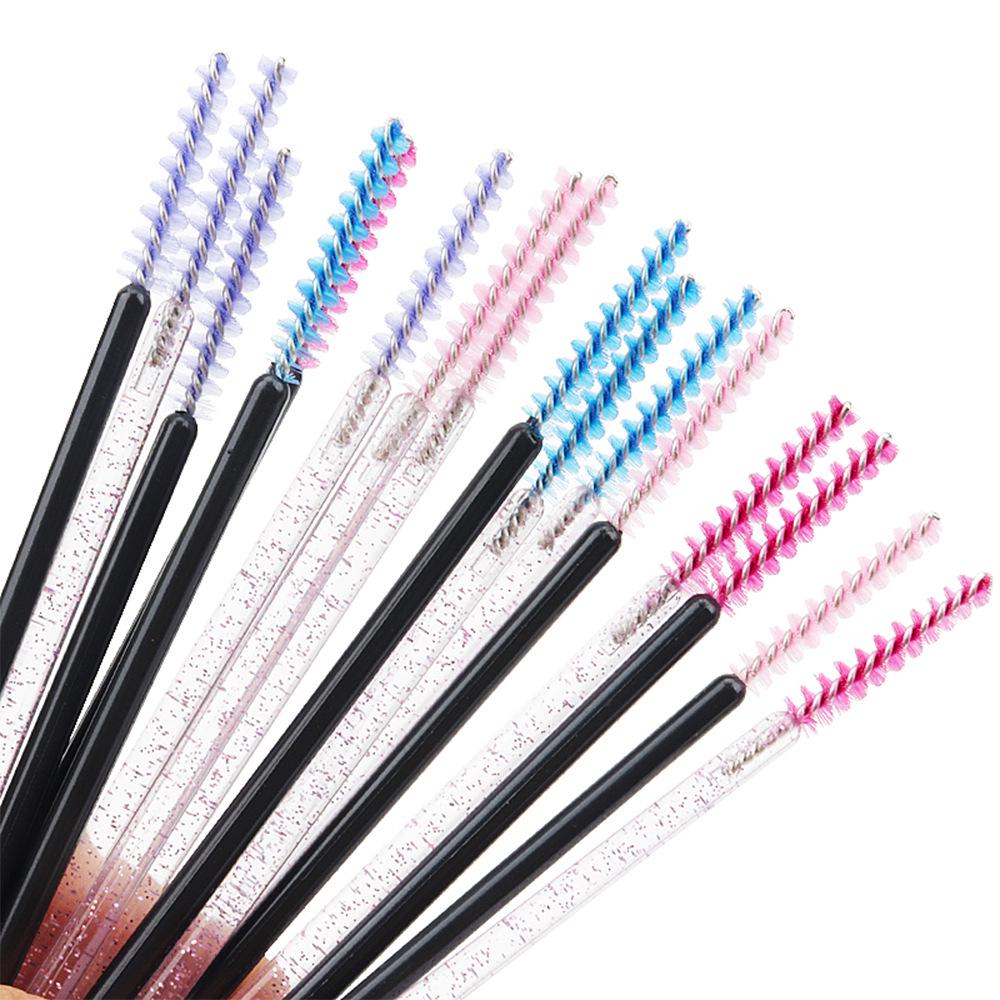 Straight Head Mascara Brush & Eyelash Curler Set - Disposable Spiral Rod with Crystal Eyebrow Comb