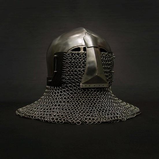 Medieval Bascinet Nasal Helmet with Chainmail Aventail Knight Armor Helmet for LARP, SCA, and Cosplay Gift