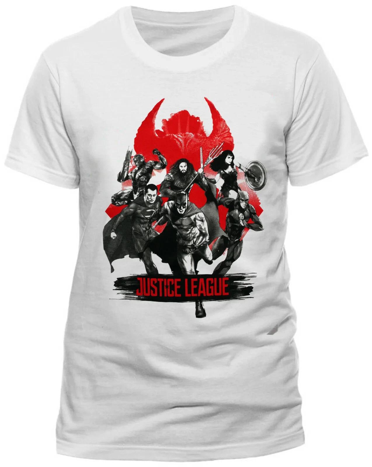 Official Justice League T Shirt Fight Superman Batman Flash Aquaman White Small 3XL