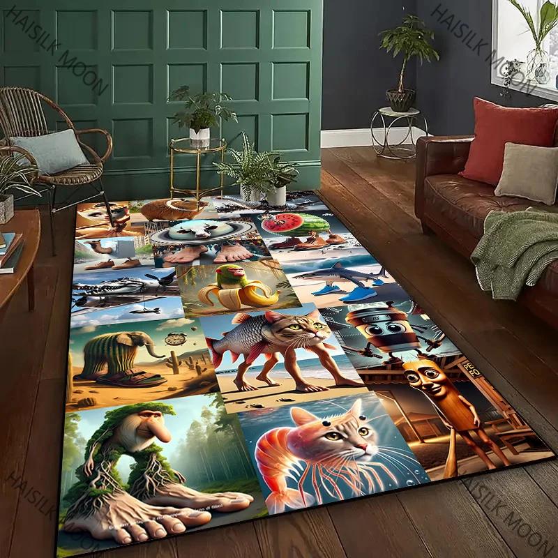 Exaggerated and Funny Creatures Italian Brainrot Theme Carpet Living Room Bedroom Bedside Bathroom Floor Mat Home Decor Rug Gift