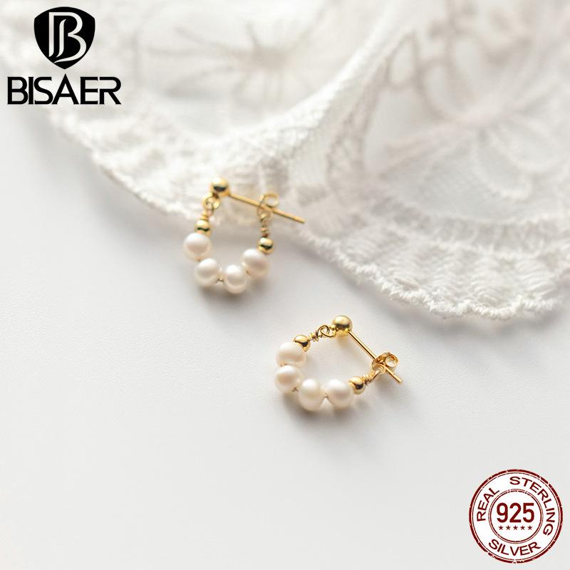 

BISAER серьги из стерлингового серебра 925 пробы с бусинами для женщин, нежные простые серьги в стиле ретро