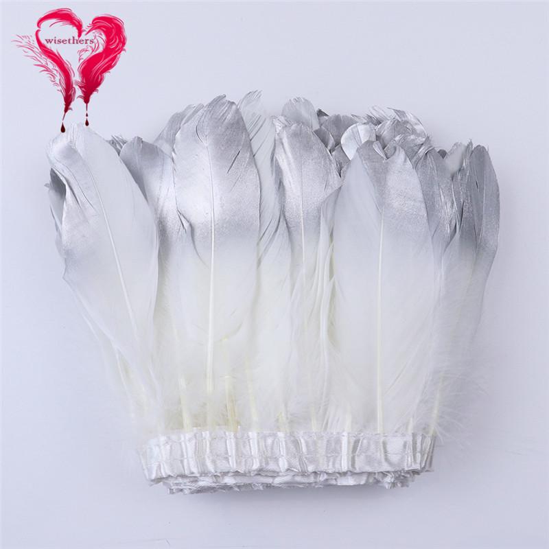 Gilded Silver Tip Goose Feather Lace Trim - DIY Decorative Clothing Accessory