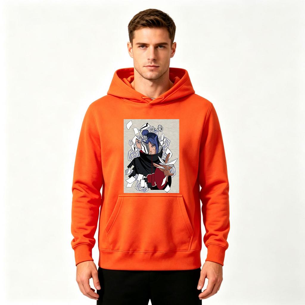 Men Print Pullover Hoodie Akatsuki Konan Pattern Casual Long Sleeve Sweatshirt