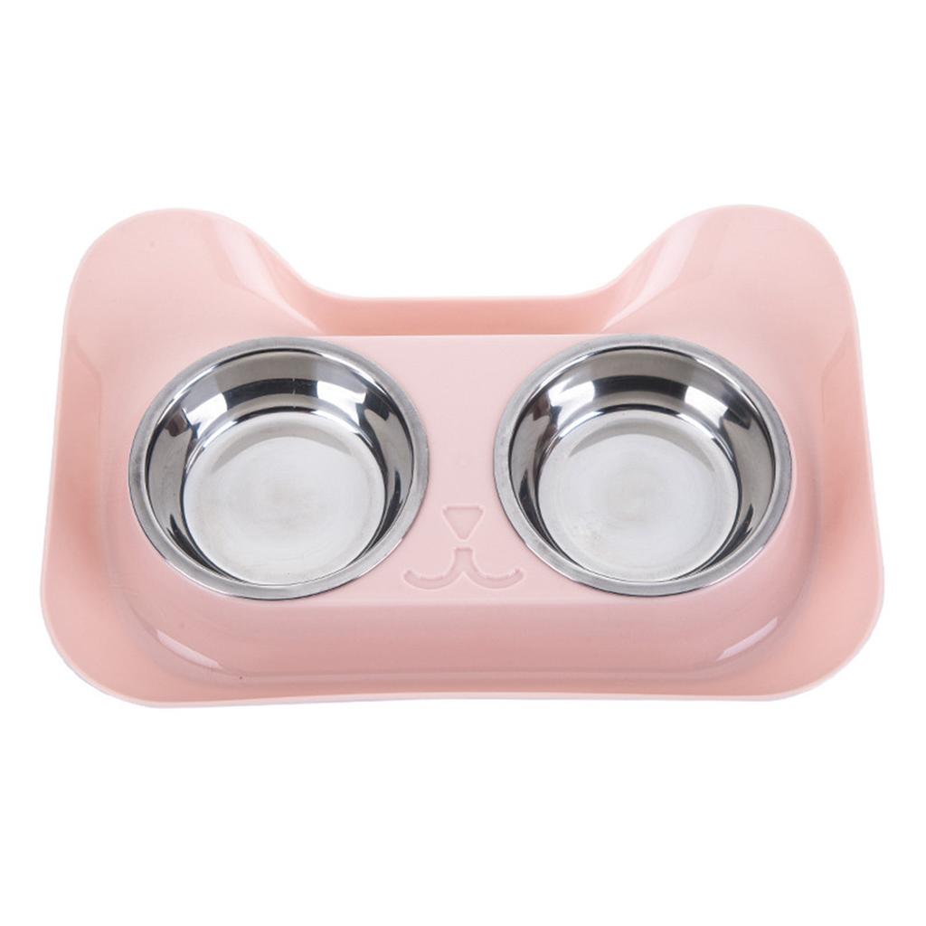 Pet Dog Bowls Stainless Steel Cute Shape Leak Proof Smooth Inner Easy Clean Double Dog Bowl for Cats Pink