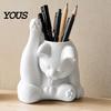 Cat Pen Holder Holder, Cute Resin Desk Organizer, Funny Figurine, Themed Stationery Decorative Storage Statue for Office Supplies, Creative