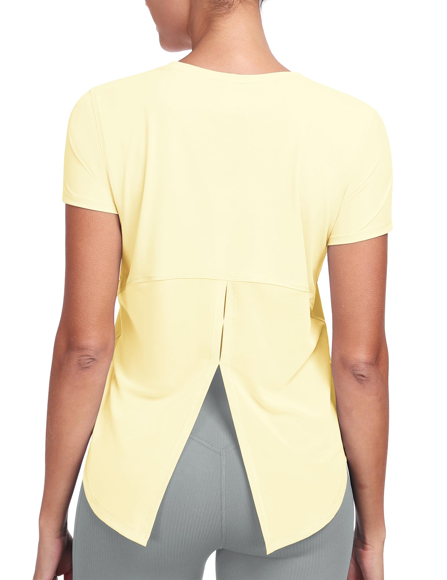 

icyzone Fitness Yoga Short Loose for Running and Workouts Size Women s T-Shirt, Sports, Top, Sleeve, See-Through, Fit, Sweat-Wicking, Quick-Drying,