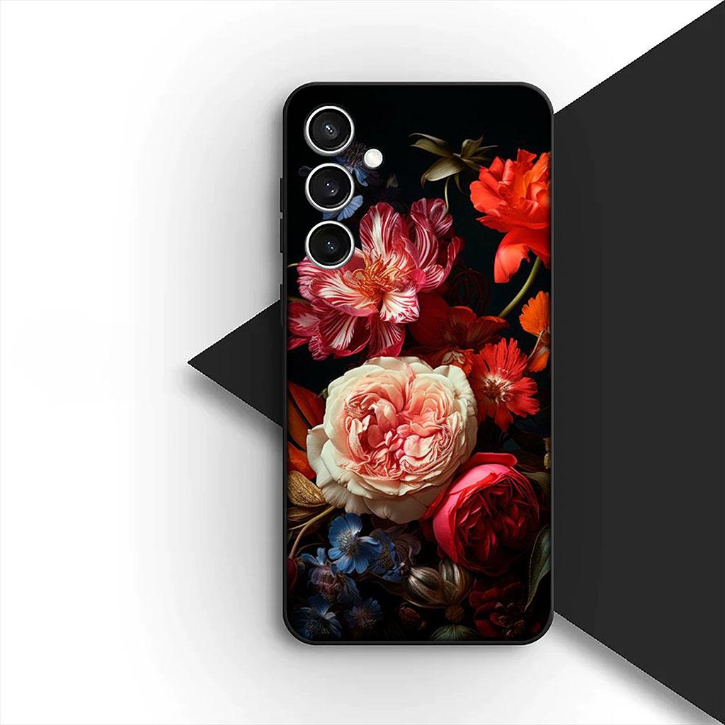 Phone Cover for Samsung Galaxy S25 S24 S23 FE Ultra Plus S7 Edge S25+ S23+ A56 5G Funda Casing Soft Case Poppy Flower Bloom Rose