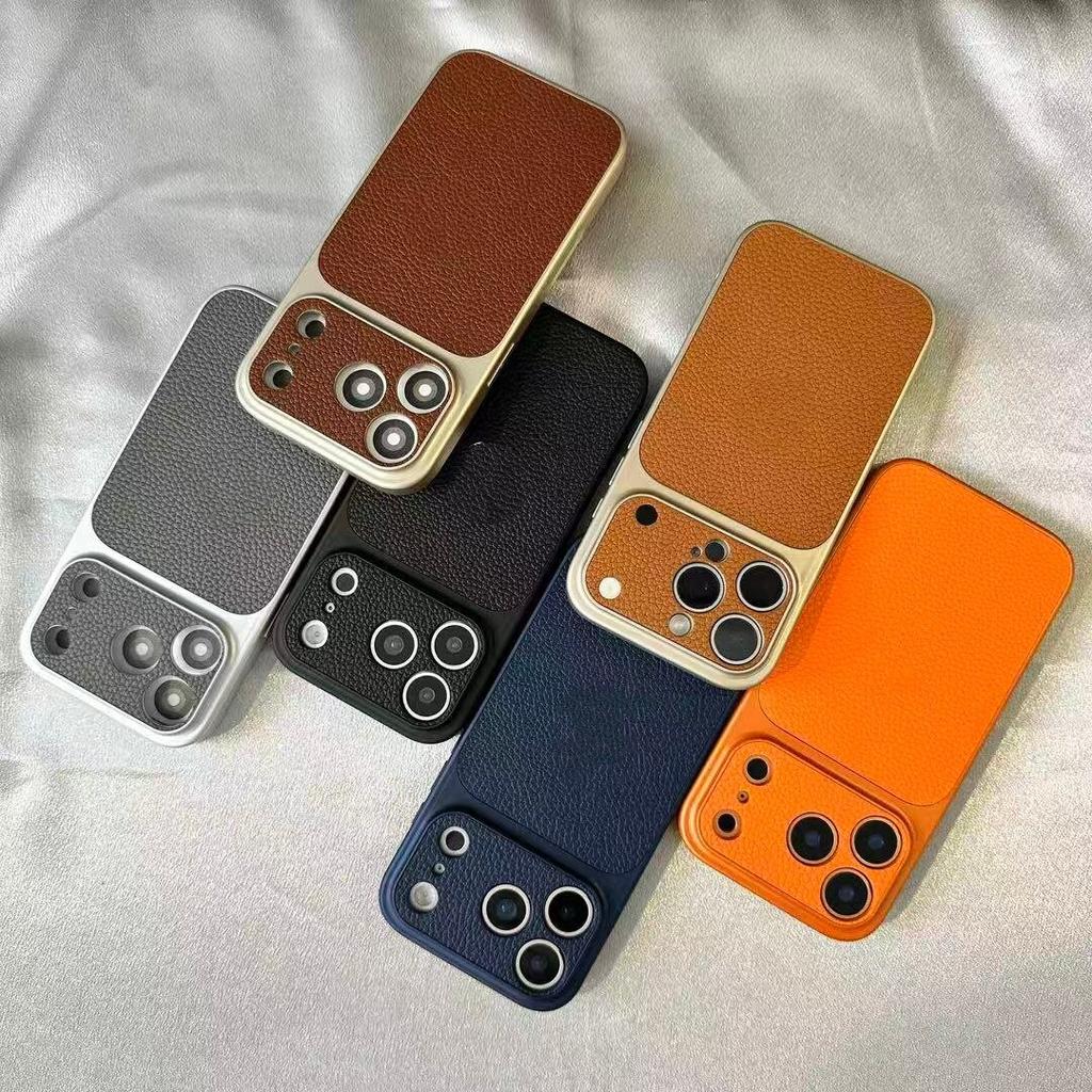 Luxury Soft Silicone Lichee Pattern Cortex Phone Case For iPhone 17 AIr 11 12 13 14 15 16 Pro Max Plus Bumper Back Cases Cover