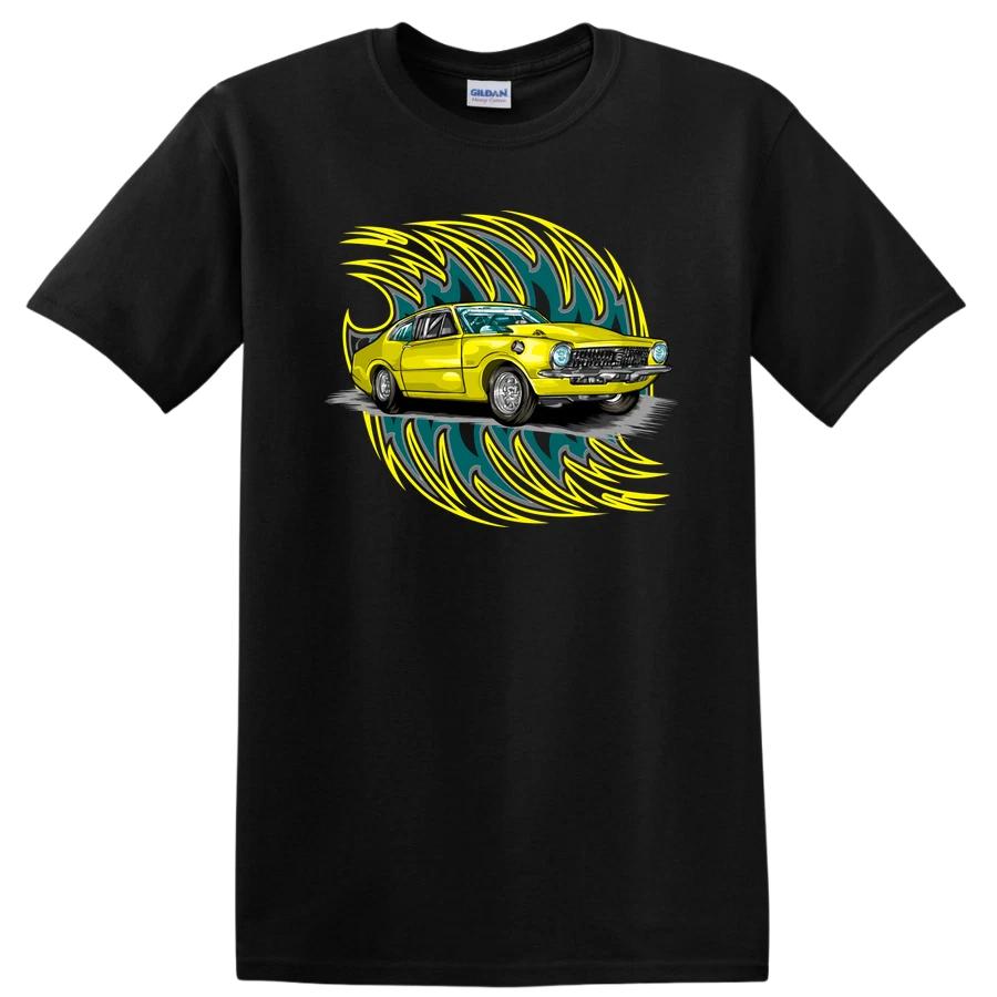 Vintage Car Illustration Graphic T Shirt Classic Yellow Car w/ Cool Design Tee S