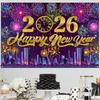 Shiny 2026 New Year Backdrop Banner Black Gold Celebration Banner  Outdoor Party