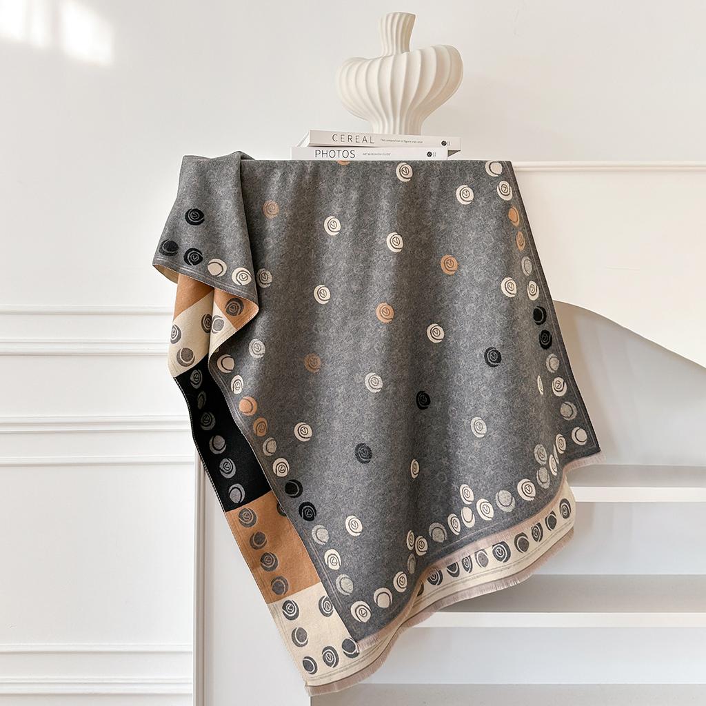 Scarf L Rhombus Camellia Women'S Autumn And Winter Thickened Imitation Cashmere Printed Shawl Versatile Warm