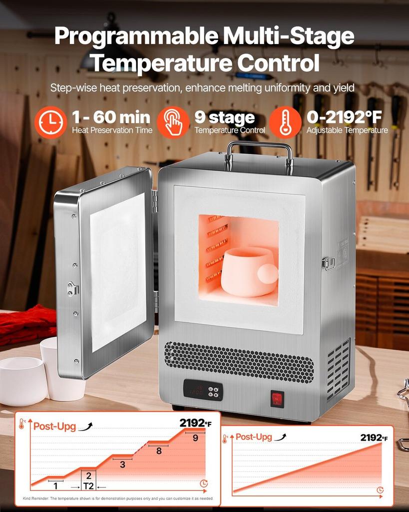 Tabletop Kiln Melter 1500W Electric 1200℃ Max Temperature Melting Furnace