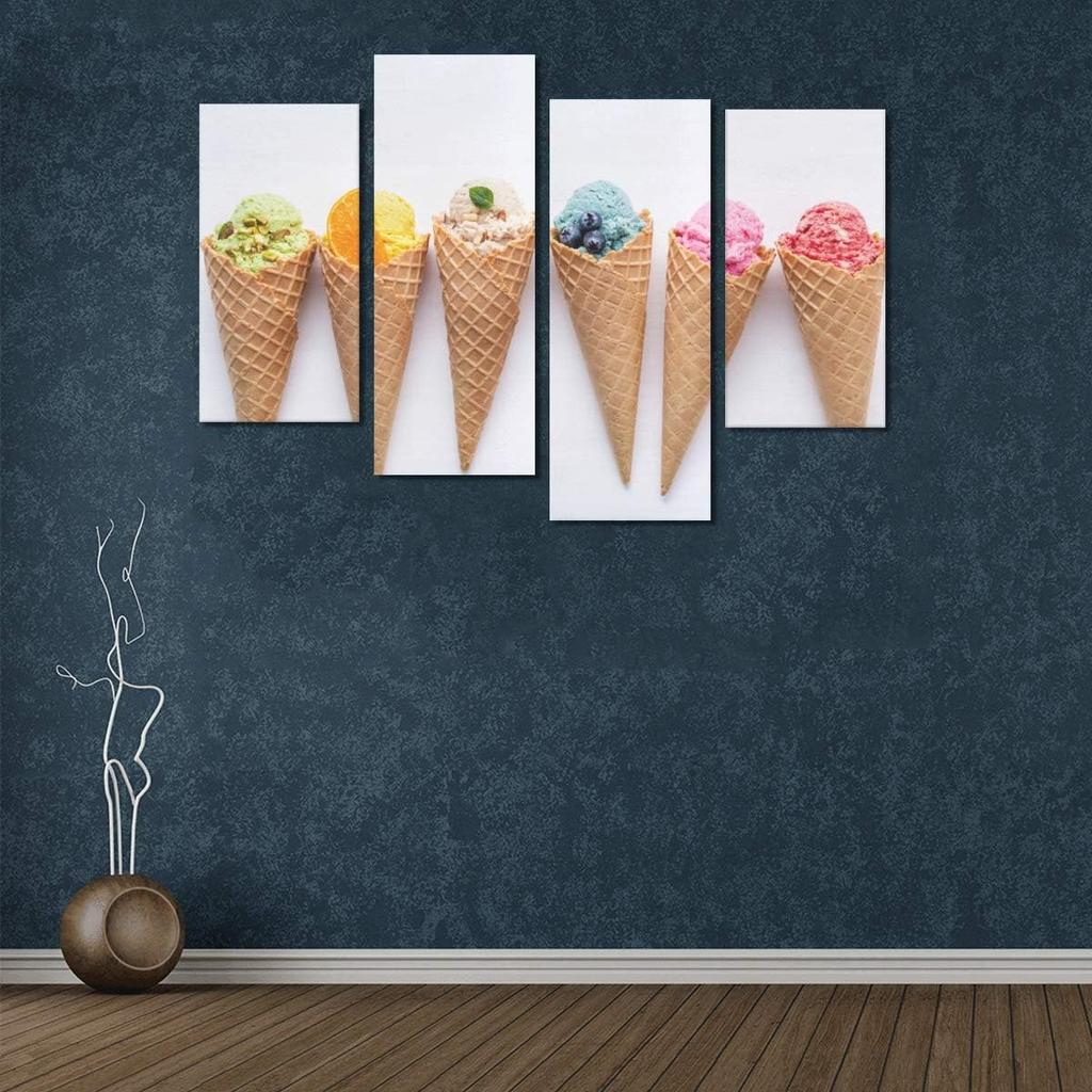 4 Pieces Art Wall Hanging Colorful Ice Cream Summer Wall Paint Canvas No Frame Living Room Office Hotel Home Decor Gift