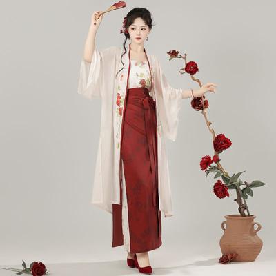 Summer Rose Chinese Song Dynasty Style Improved Hanfu Women's Embroidered Skirt Daily Commuting Suit