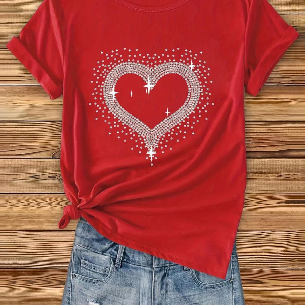 Exquisite Woman Clothing Short Sleeve T-shirt Top Heart-shaped Pattern Printing Summer Short Sleeve Comfortable Women's T-shirt