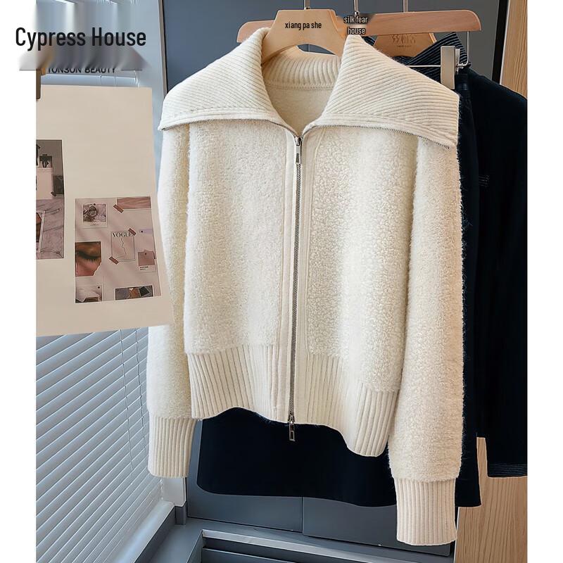 

Women s Lapel Zip-Up Knit Cardigan XL