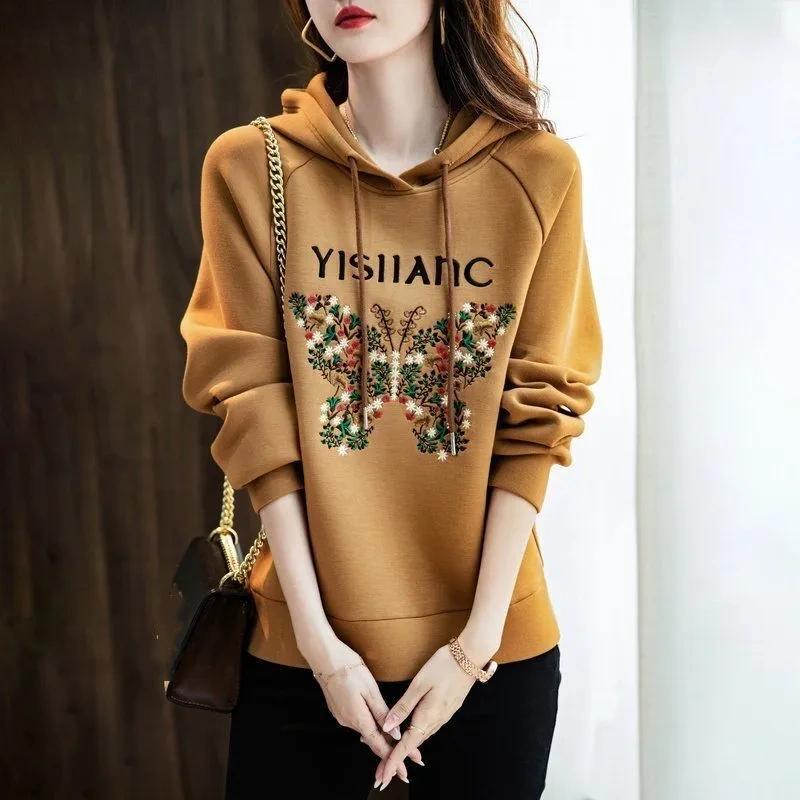 

Sweater Women s Spring and Autumn Fashion Jacket Loose Long-sleeved Embroidered Large Size Early Autumn Top S хакі