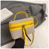 New Color Blocking Box Bag for Women PU Splicing Zipper Handbag Korean Casual Fashion Canvas Shoulder Bag Female CrossBody Bags