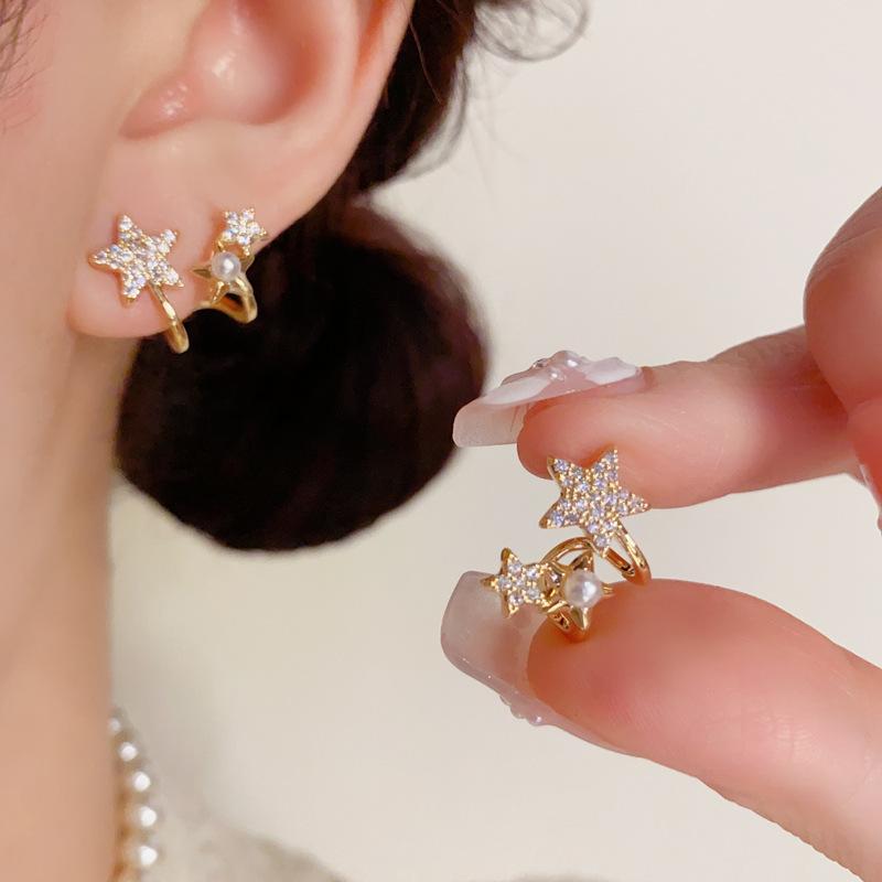 Pearl Star Ear Clip for Women's New Style, with a niche design and high-end earrings