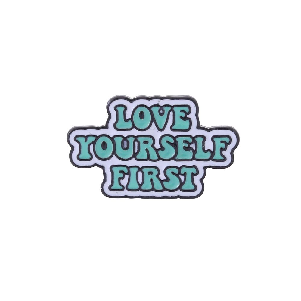 Letter Live In The Present Love Yourself First Enamel Brooches No Bad Vibes /Never Give Up Words Pins Book ON World OFF Badge