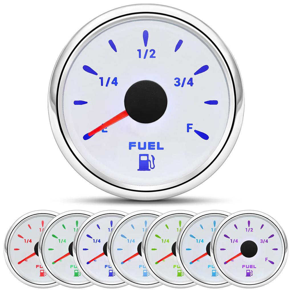 7 Color Backlight 52mm Fuel Level Tank Oil Level Gauge E-F Pointer Digit Gar Fuel Meter For 0-190 Ohm Oil Level Sensor Car Marin