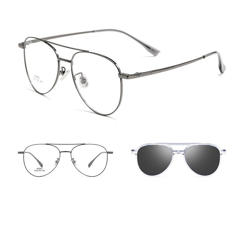 

Polarized Clip On Sunglasses Men Pilot Retro Double Beam Titanium Alloy Optical Glasses Frame Women Sunshades Eyewear сірий