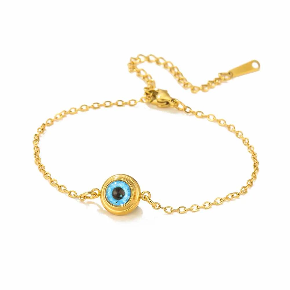 LIKGREAT Stainless Steel Evil Eye Charm Bracelet Steel Gold Color Fashion Lucky Eye Bracelet for Women Men Chili Bracelet