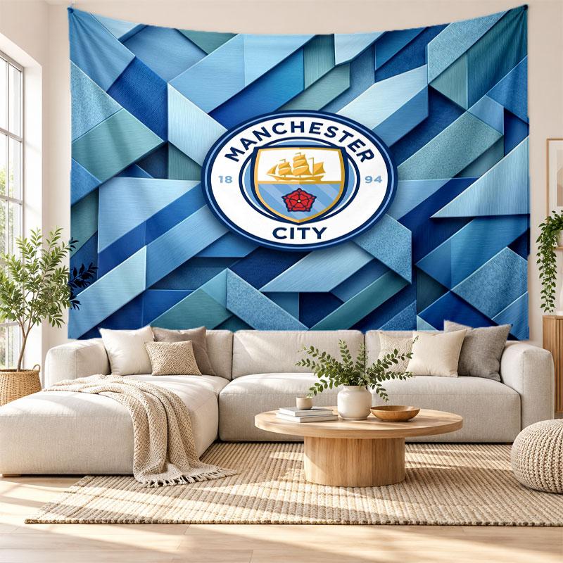 Arazzo da Parete Manchester City, Tessuto Morbido da Appendere, Sfondo Decorativo per Camera da Letto, Arte da Parete per la Casa