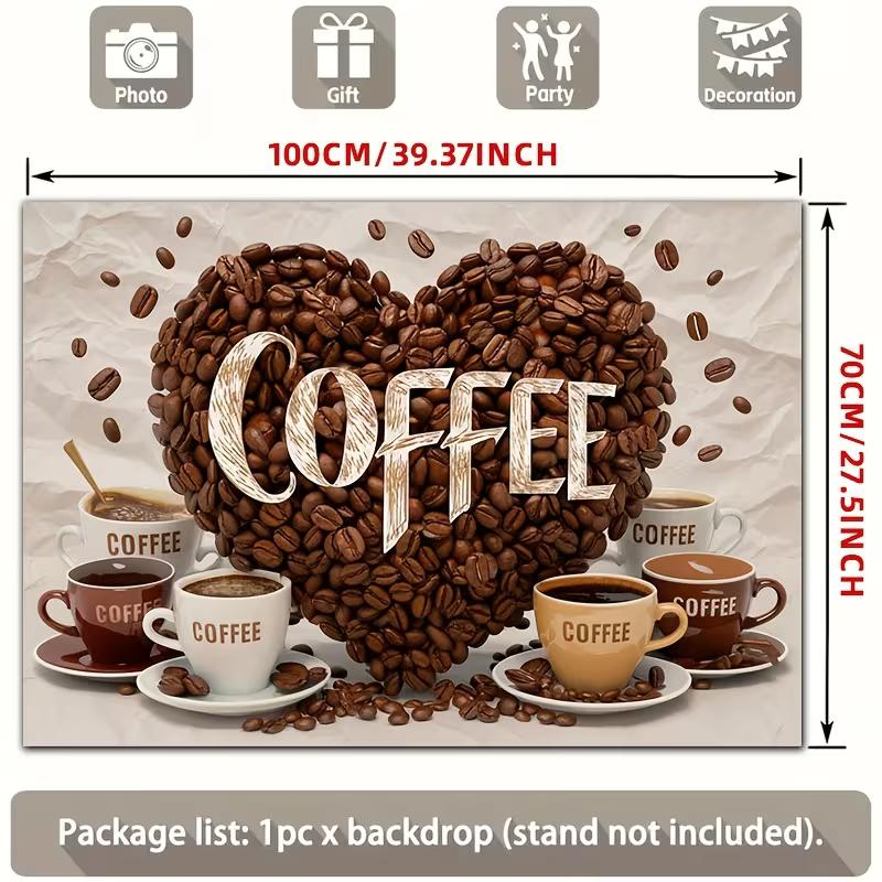 2D Coffee Lover Photoshoot Backdrop, Coffee Bean Heart and Coffee Cups Background