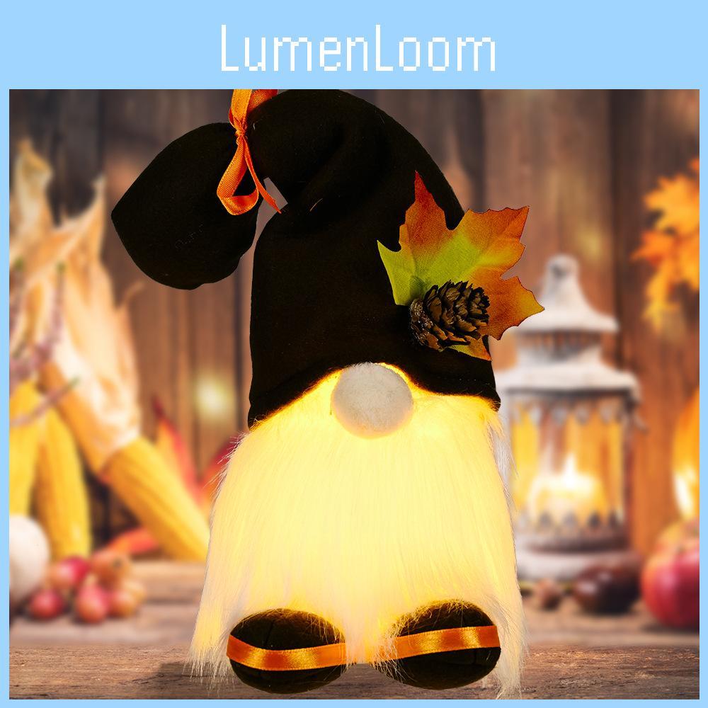 New Autumn Illuminated Maple Leaf Pine Cone Doll Thanksgiving Decor Piece