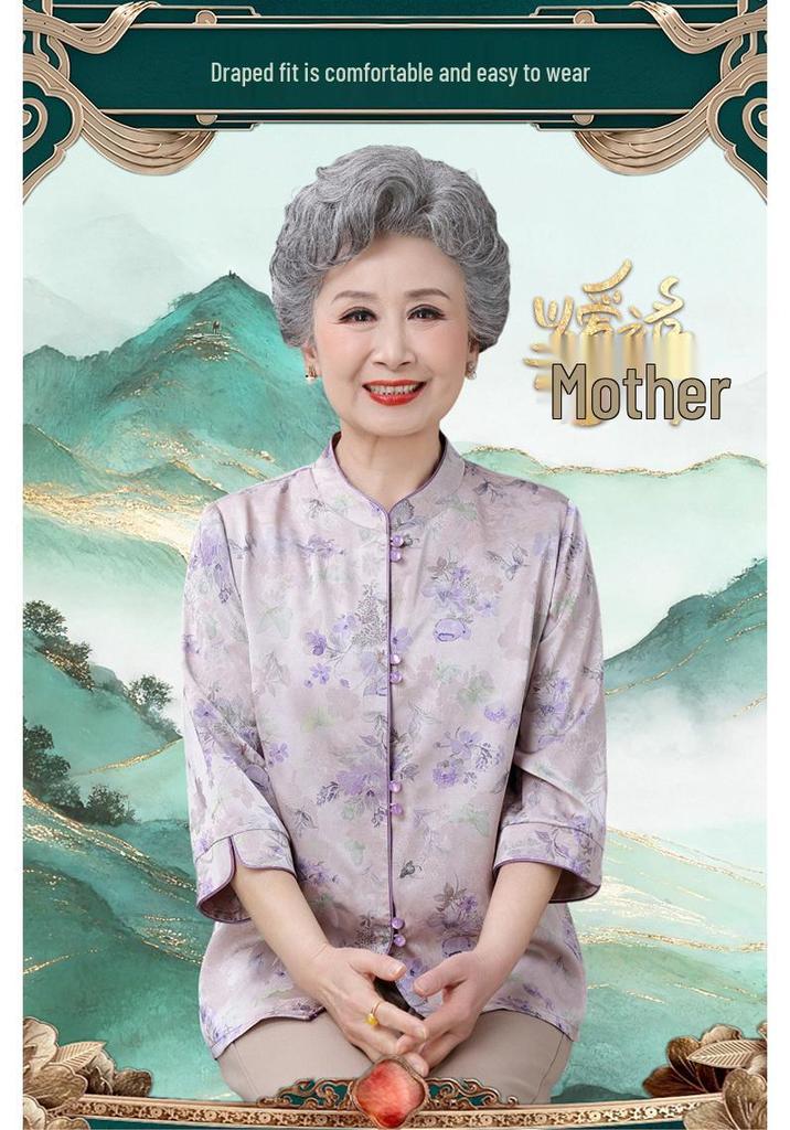 Grandma's Chinese Style Top: Elegant Spring/Summer Shirt for Elderly Women
