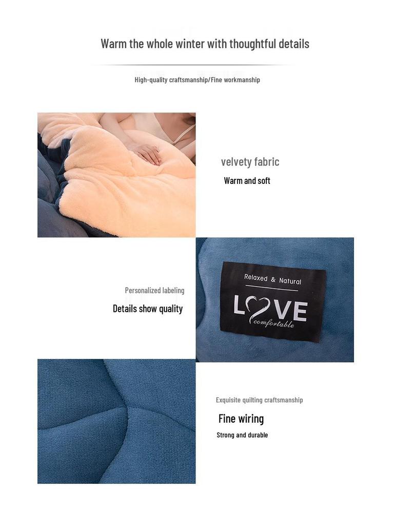 Doppelseitige Samt- und Flanell-Lammwoll-Steppdecke für Herbst und Winter