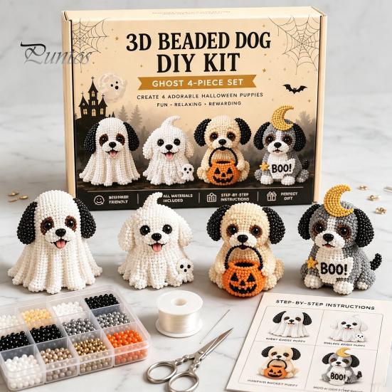 Cute Pet Jewelry Making Kit 3D Halloween Dog DIY Art Set, Beaded Puppy Craft Kit, Supplies for Group Activity Animal Beginners Adults, Home Desk Decor