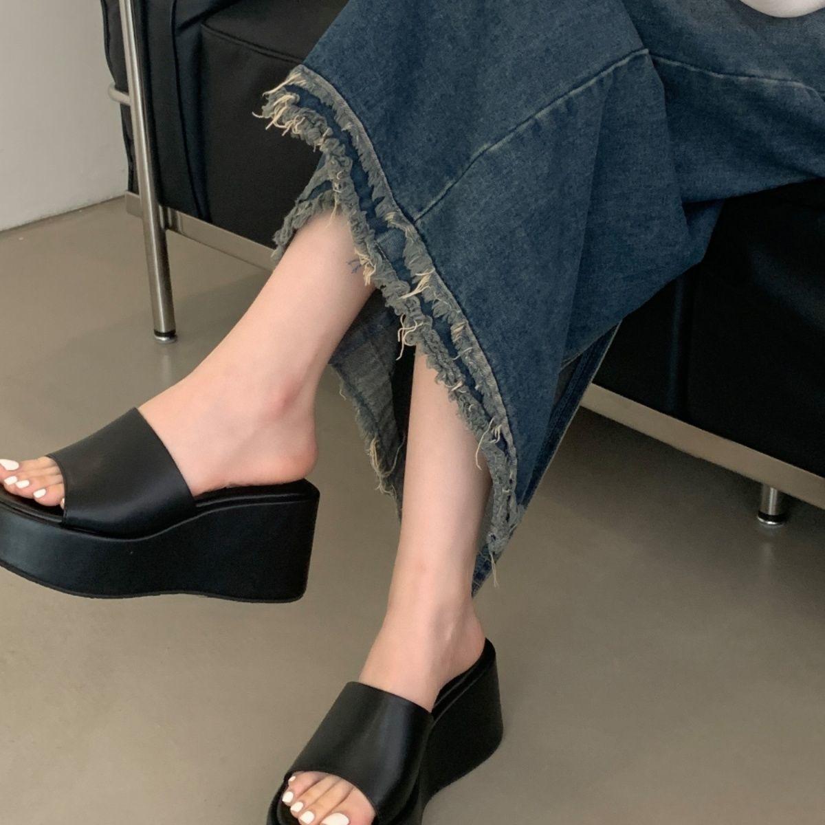 

Thick-soled Sandals, Square Toe Slippers 35 чорний
