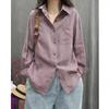 women's Vintage Washed Cotton Linen Loose Long Sleeve Shirt Casual Pocket Blouse Daily Wear Top