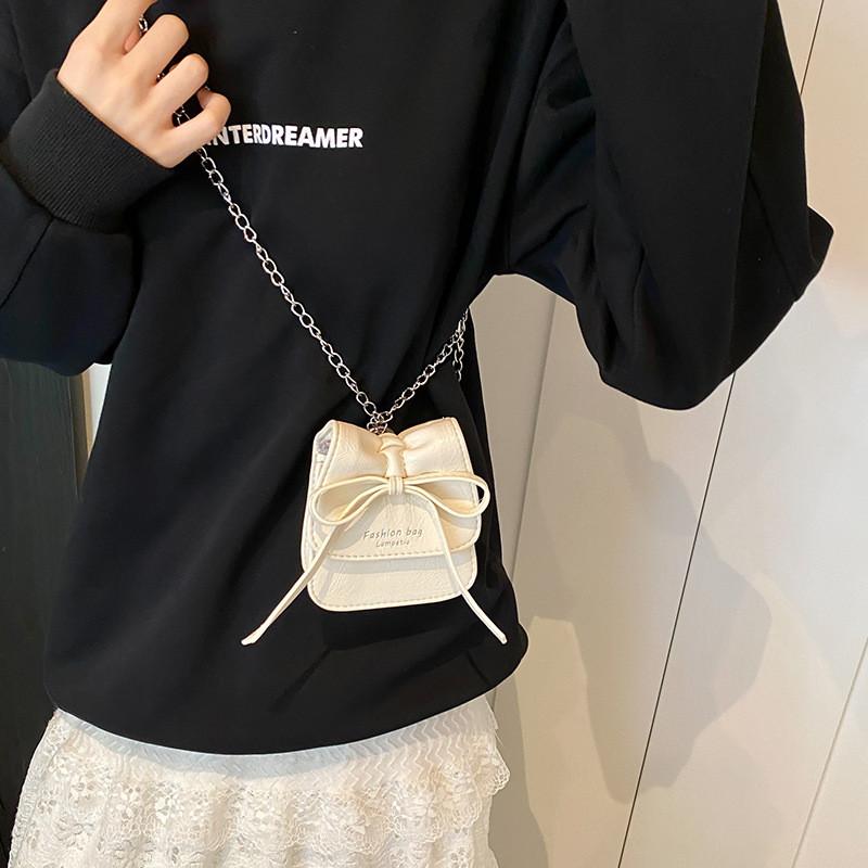 Cute Fashionable Girls Mini Chain Crossbody Bag With Bow And Letter Design In Various Colors