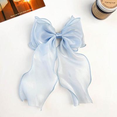 1pc Sweet Pink Princess Tulle Oversized Bow Wavy Ribbon Spring Clip Elegant Gentle Half-Up Hair Accessory