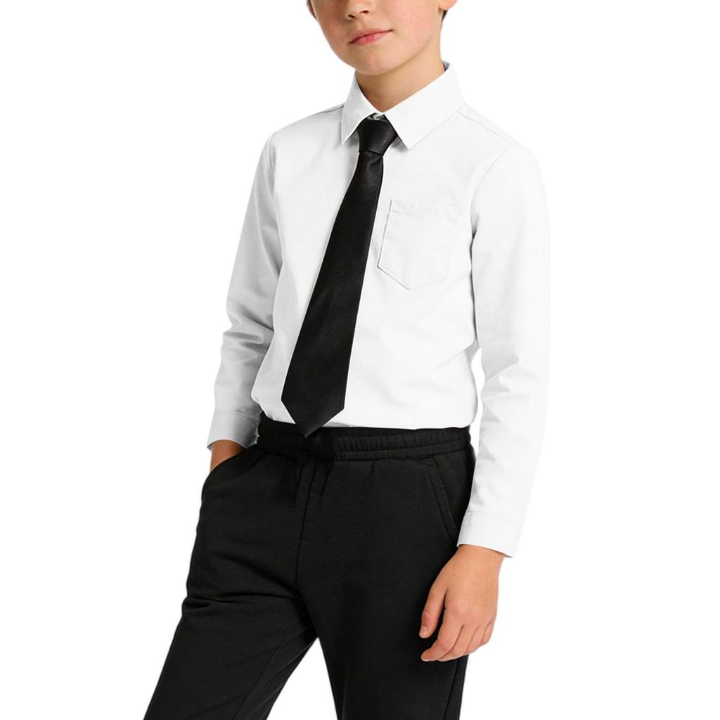 Boys Button Down With Tie And Chest Pocket School Uniform Long Sleeve Shirts