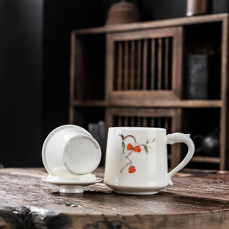 Hand-painted Ceramic Persimmon Tea Cup Set with Puerh Tea Gift
