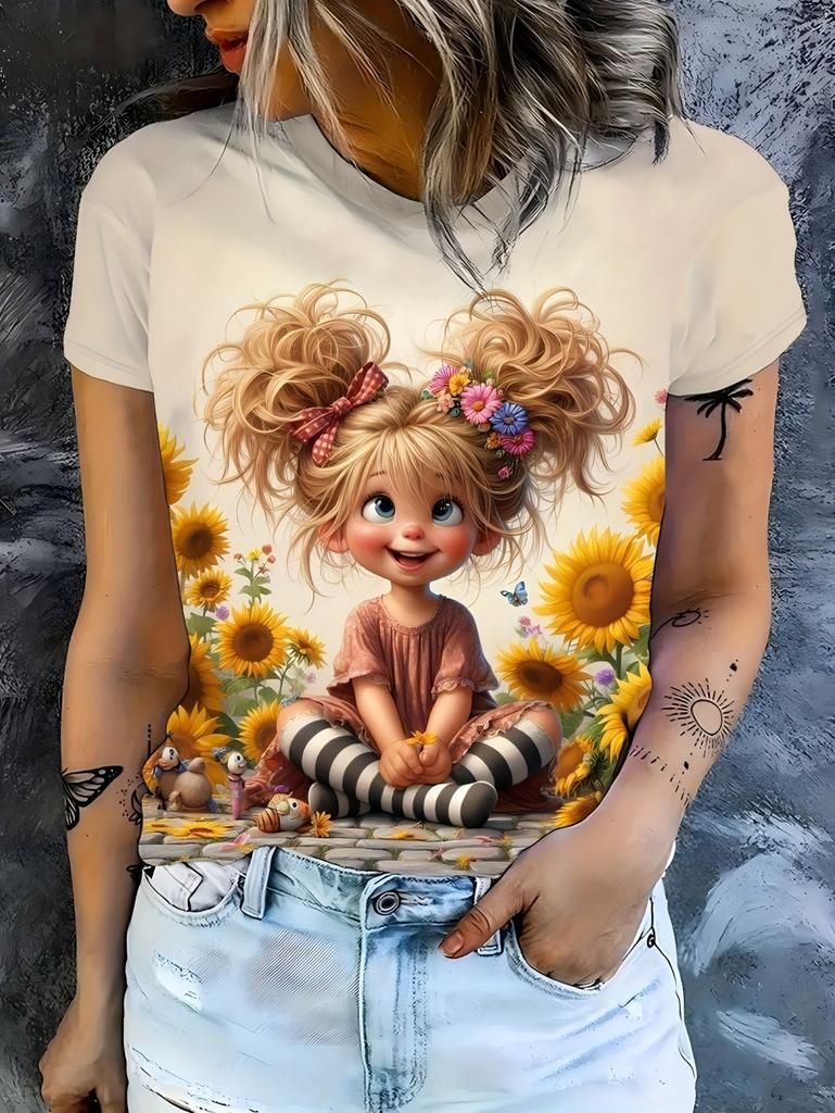 Women’s Summer Printed Short Sleeves T-Shirts Personalized Girl Graphic Casual Trend Clothing Tees Tops Vacation Woman Clothes