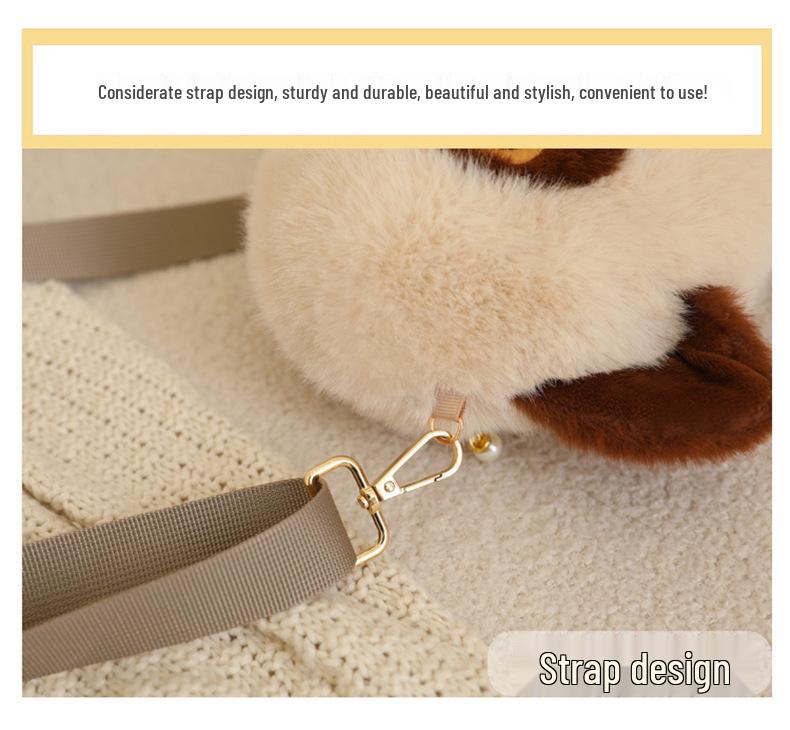 Borsa a tracolla in peluche gatto nero tricolore - Borsa a spalla carina, versatile e regalo di compleanno.