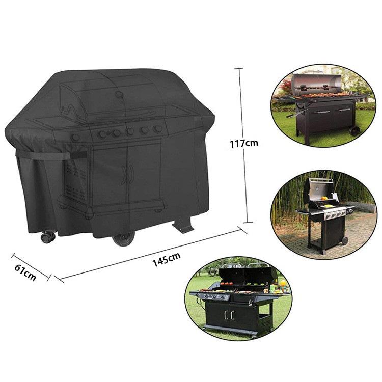 Outdoor BBQ Dust Cover, Black Silver Coated 210D Oxford Cloth Grill Cover