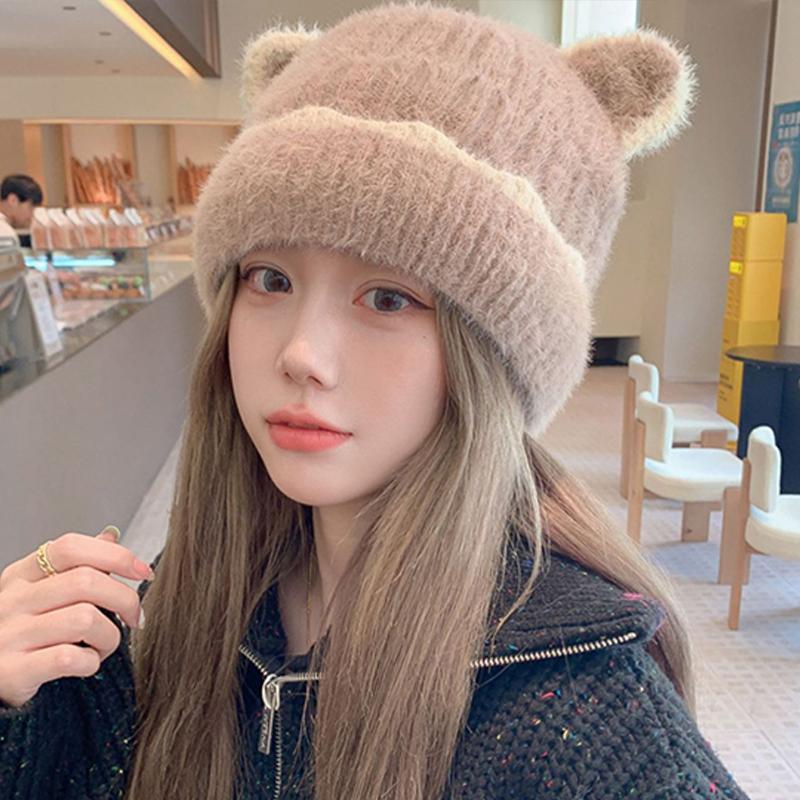 Cat Ear Plush Hat Wool Hat  Autumn And Winter Ear Protection Knitted Hat