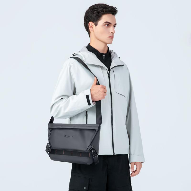 New GOLF Textile, Synthetic Leather Messenger Bag, Crossbody Bag Men's Black D241878