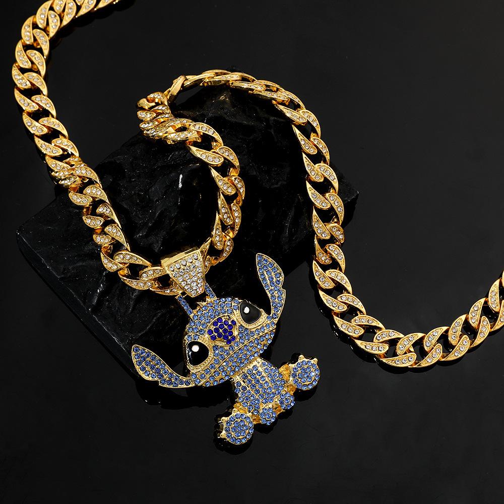 Jewelry Boys Hip Hop Rhinestone Necklace Fashion Stitch Pendant Old