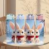 1PC White Rabbit Red Scarf Winter Print 750ml Color Plastic Sports Water Bottle Leakproof Flip Straw Lid Suitable for Sports Office Home Use
