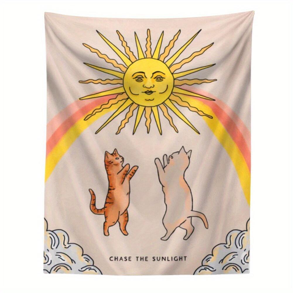 

VIKAMA Cartoon Cat Bohemian Decorative Tapestry Sunny Rainbow Wall Decoration Tapestry For Living Room And Bedroom 74x94cm(29x37in)