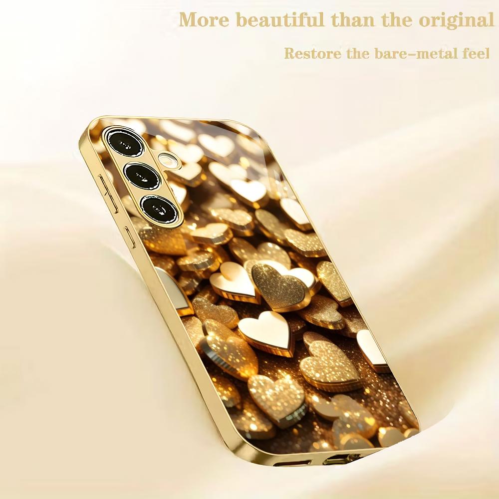 Love plated gold glass phone case suitable for Samsung Galaxy S26 S25 S24 S23 S22 S20 FE/Ultra/Plus anti drop back cover